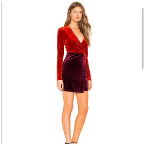 NEW Privacy Please Sadie Velvet Mini Wrap Dress Red Purple Medium Revolve